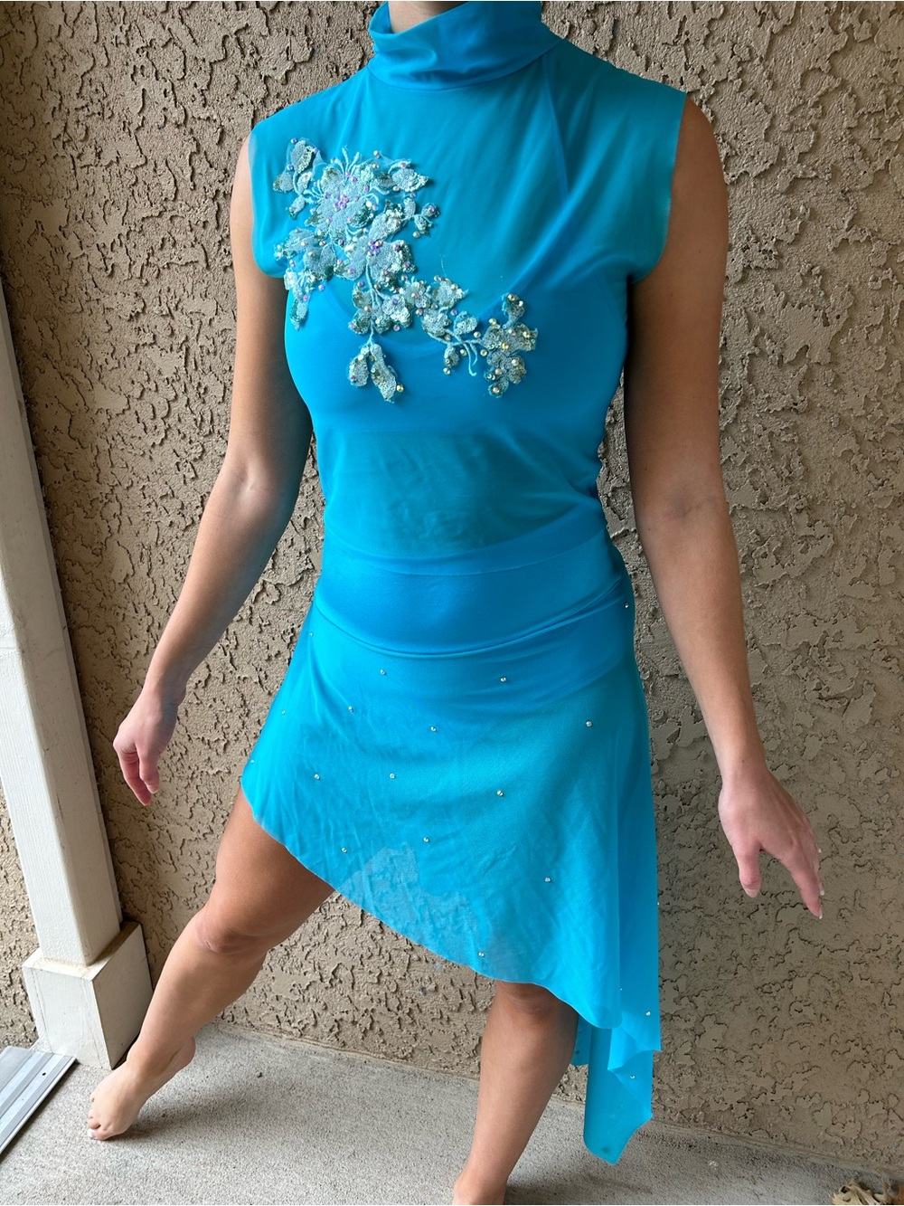 Turquoise Embellished Asymmetrical Dress